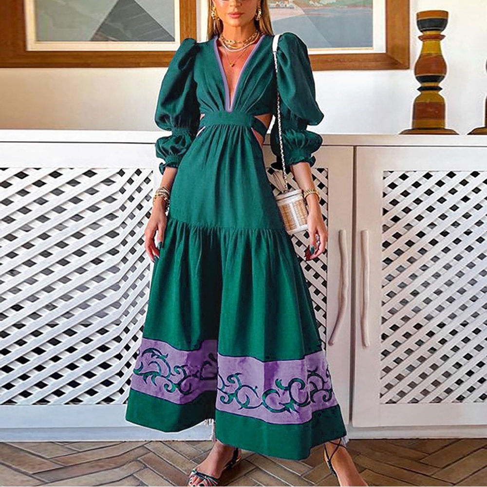 Closet owned (not boutique) Puff-Sleeve V-Neck Maxi Dress with Waist Cut-Outs